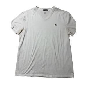 Lacoste Mens XL White Logo Lightweight V-Neck Basic T-Shirt